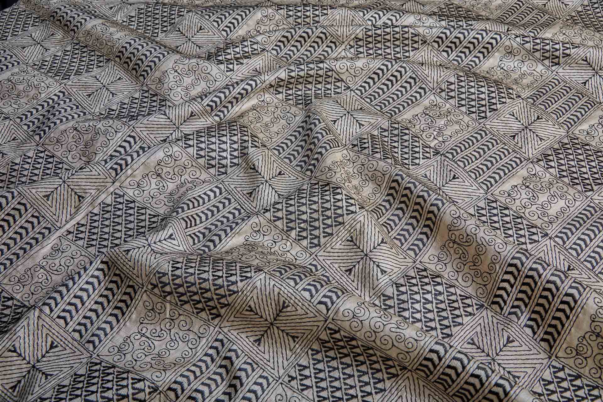 Geometric Black Embroidery on Natural Silk Tassar fabric, image 4 of 11