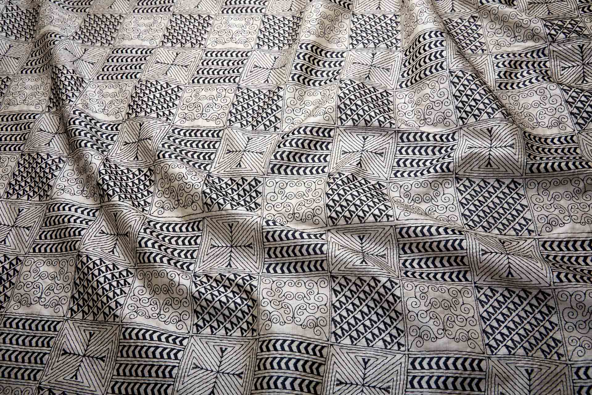 Geometric Black Embroidery on Natural Silk Tassar fabric, image 2 of 11