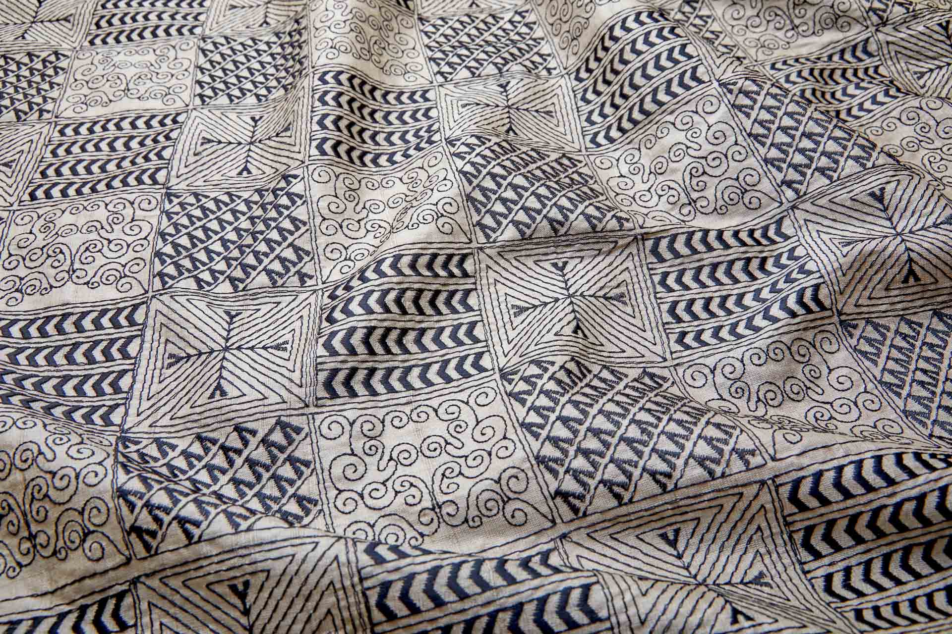 Geometric Black Embroidery on Natural Silk Tassar fabric, image 5 of 11