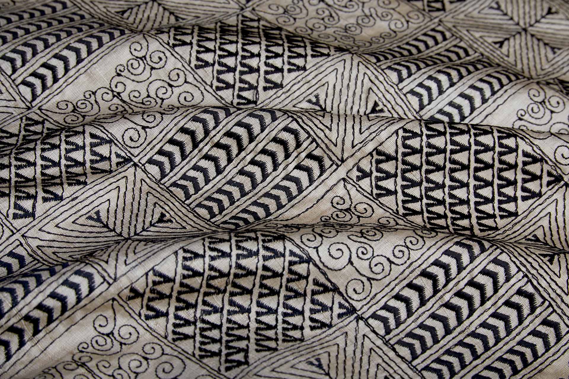 Geometric Black Embroidery on Natural Silk Tassar fabric, image 6 of 11