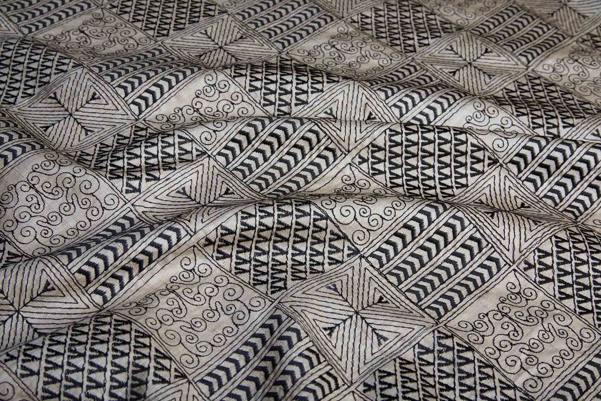 Geometric Black Embroidery on Natural Silk Tassar fabric, image 7 of 11