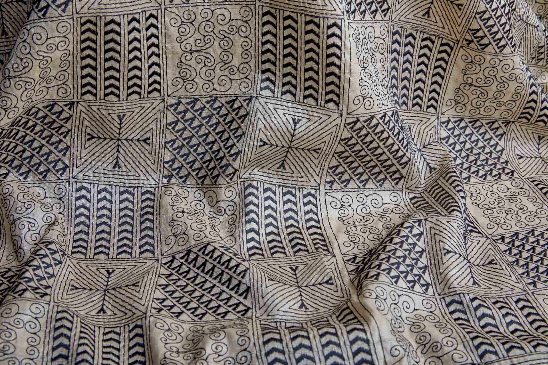 Geometric Black Embroidery on Natural Silk Tassar fabric, image 8 of 11