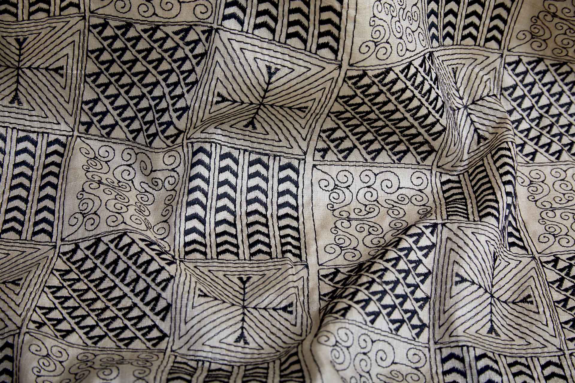Geometric Black Embroidery on Natural Silk Tassar fabric, image 9 of 11