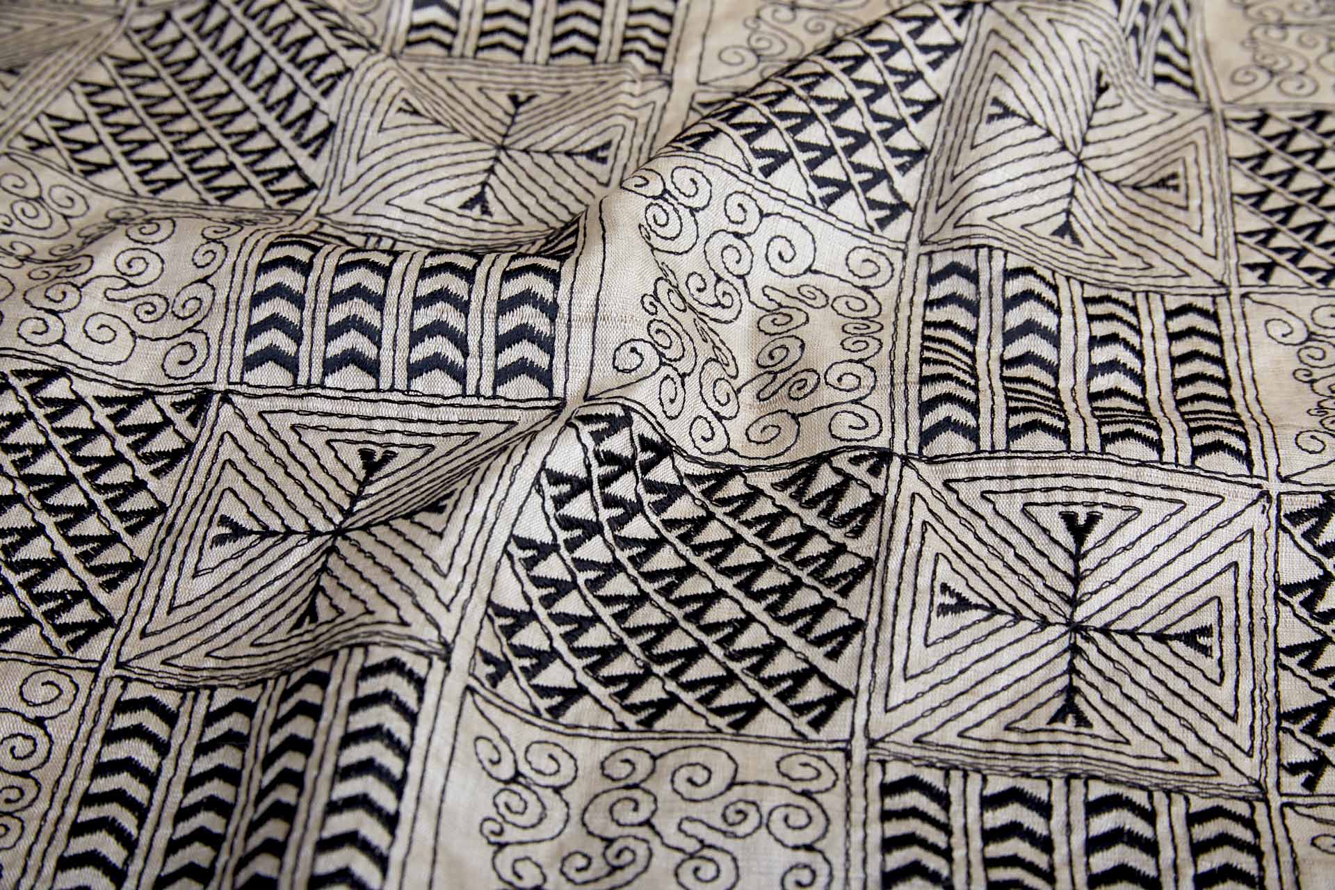 Geometric Black Embroidery on Natural Silk Tassar fabric, image 10 of 11