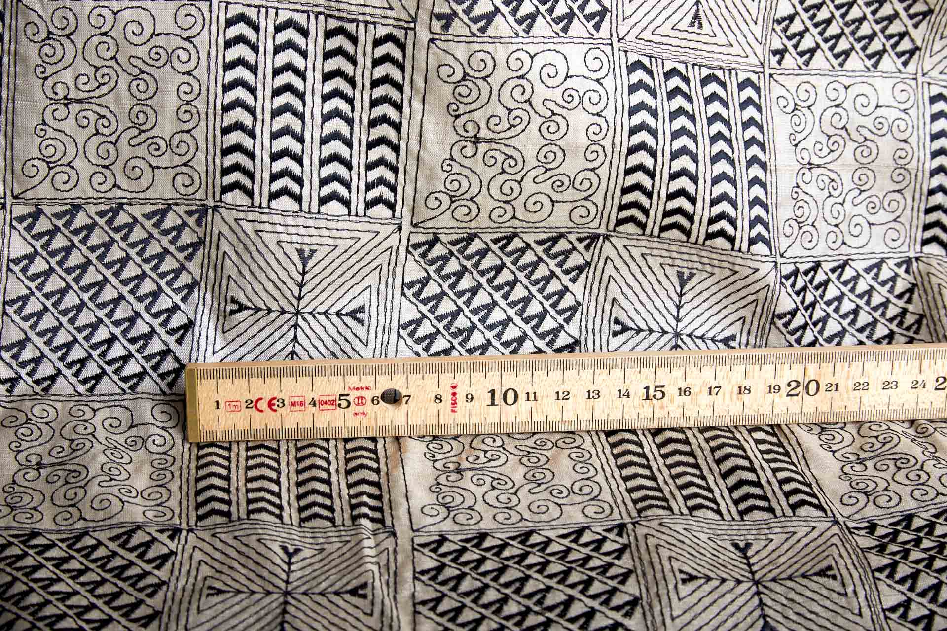 Geometric Black Embroidery on Natural Silk Tassar fabric, image 3 of 11