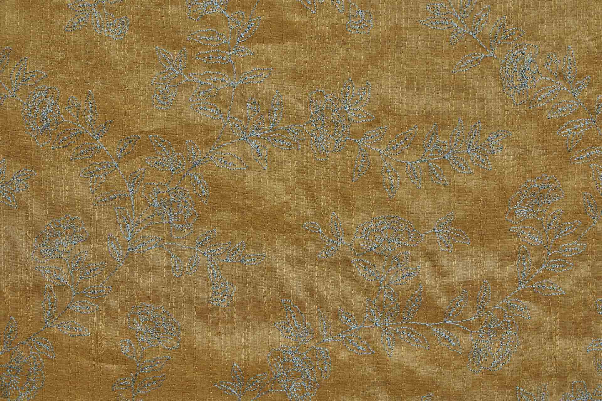 Embroidery on Silk Tassar - Mint Floral on Mustard Yellow fabric, image 8 of 8