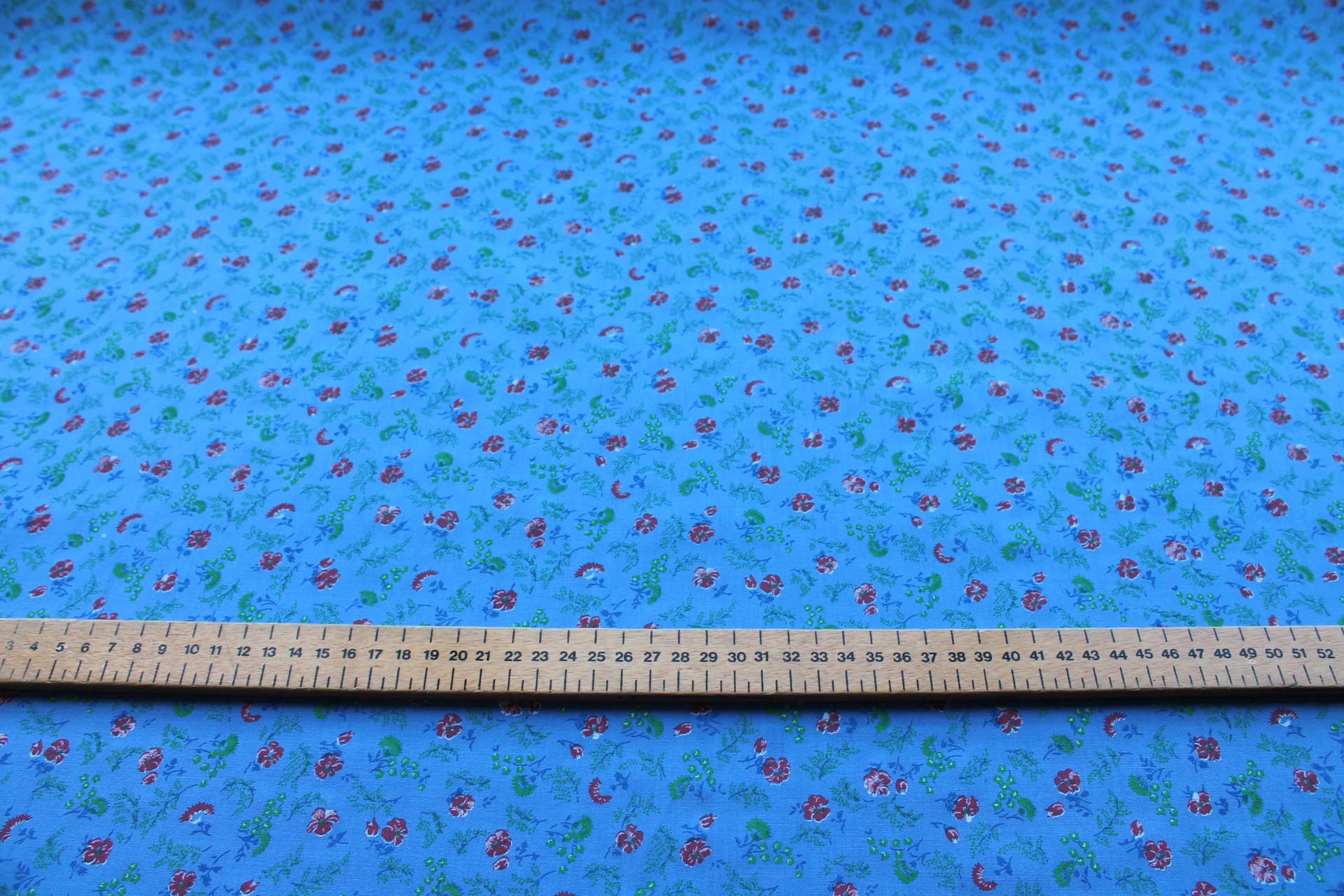 Vintage Printed Cotton - Red, Blue and Green on Mid Blue fabric, image 2 of 5