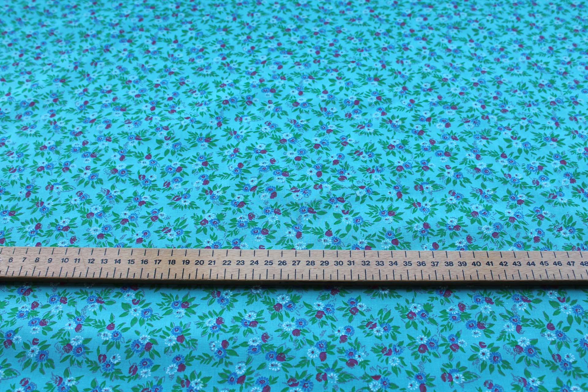 Vintage Printed Cotton - Blue, Green and Pink on Mint fabric, image 2 of 5