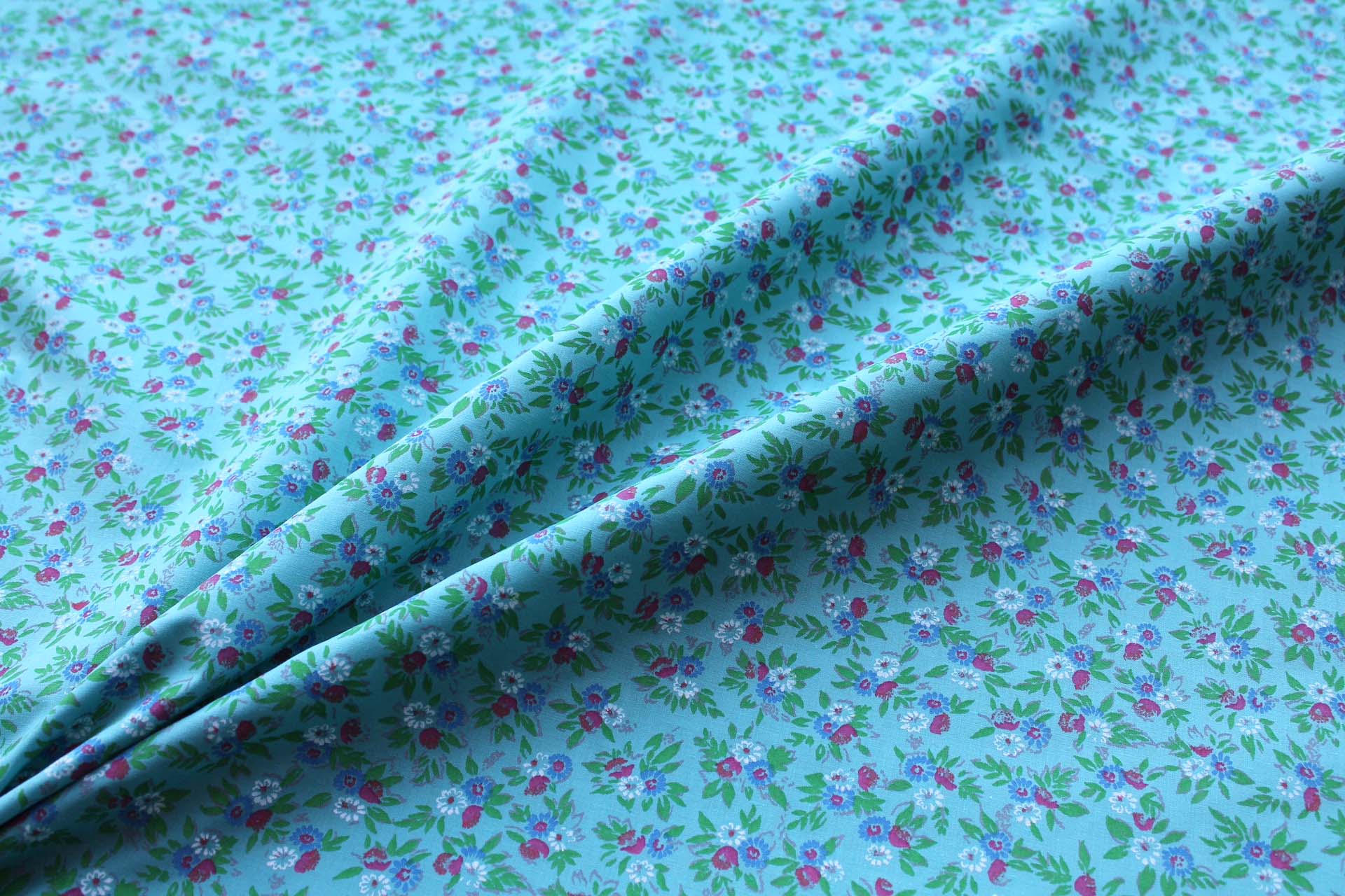 Vintage Printed Cotton - Blue, Green and Pink on Mint fabric, image 3 of 5