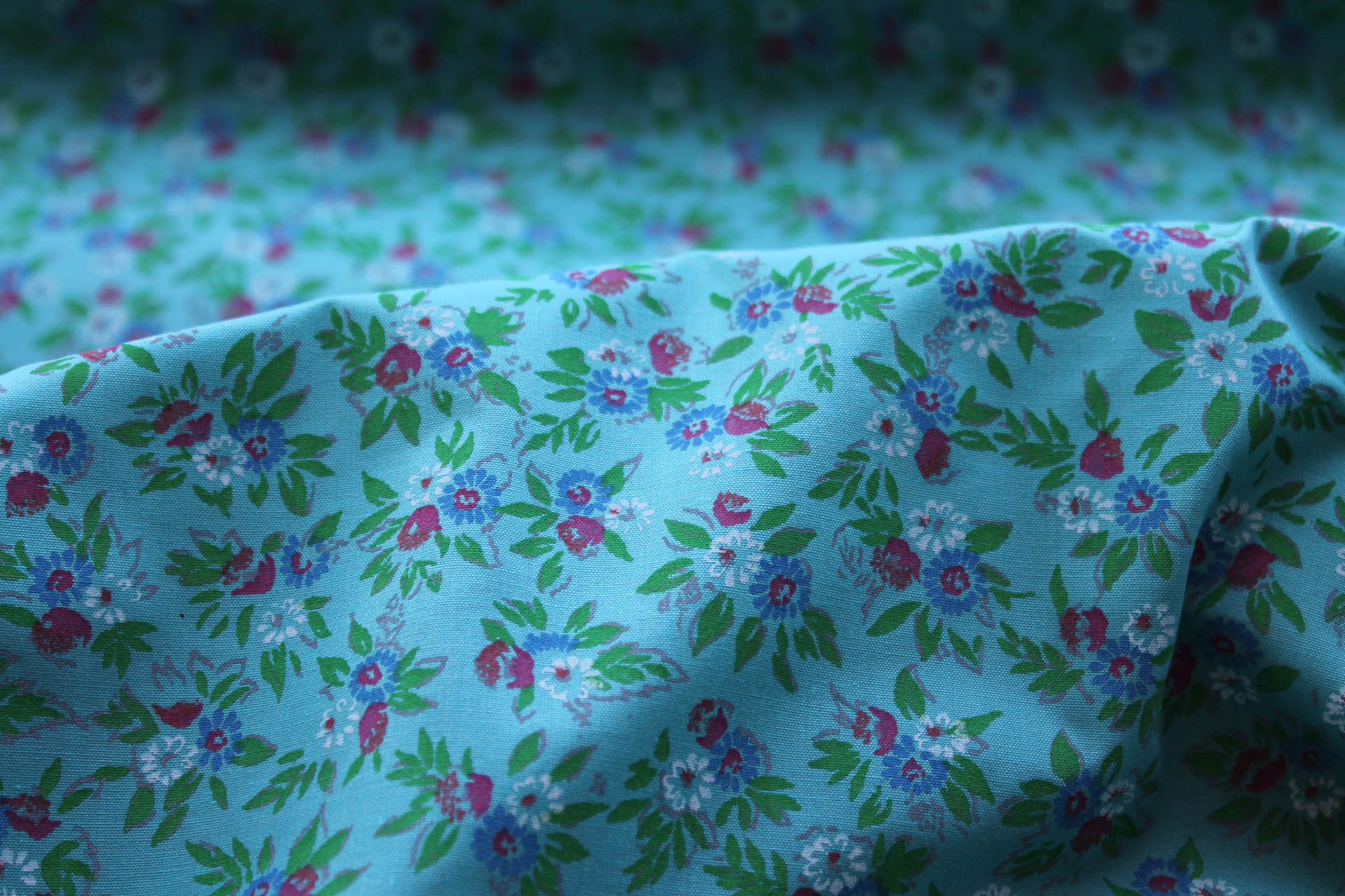 Vintage Printed Cotton - Blue, Green and Pink on Mint fabric, image 5 of 5