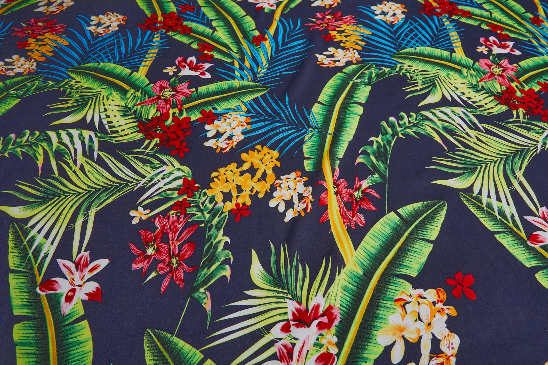 Floral Printed Soft Viscose - Dark Navy w/ Turquoise, Yellow and Green fabric, image 6 of 6