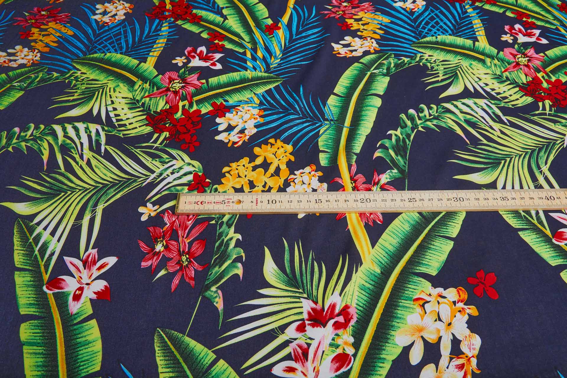 Floral Printed Soft Viscose - Dark Navy w/ Turquoise, Yellow and Green fabric, image 2 of 6