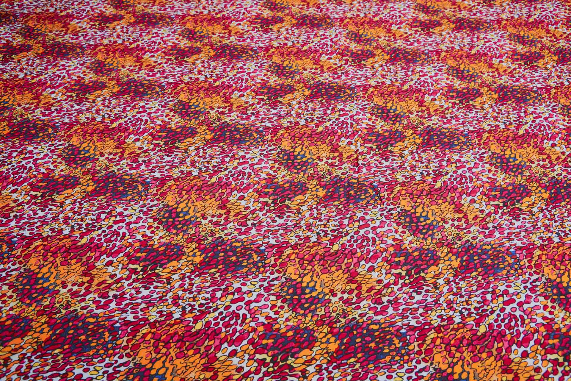 Abstract Spots & Dots Printed Soft Viscose - Pinks, Orange, Yellow and Black on Pale Blue fabric, image 6 of 6