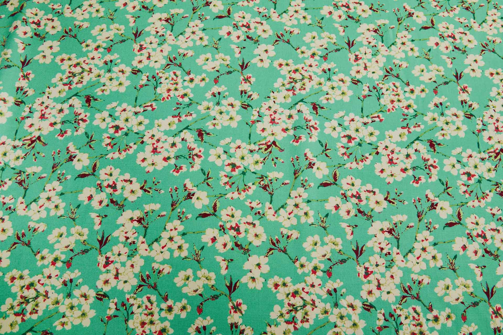 Floral Printed Soft Viscose - Mint w/ Reds, Ivory, Light and Dark Green fabric, image 3 of 8