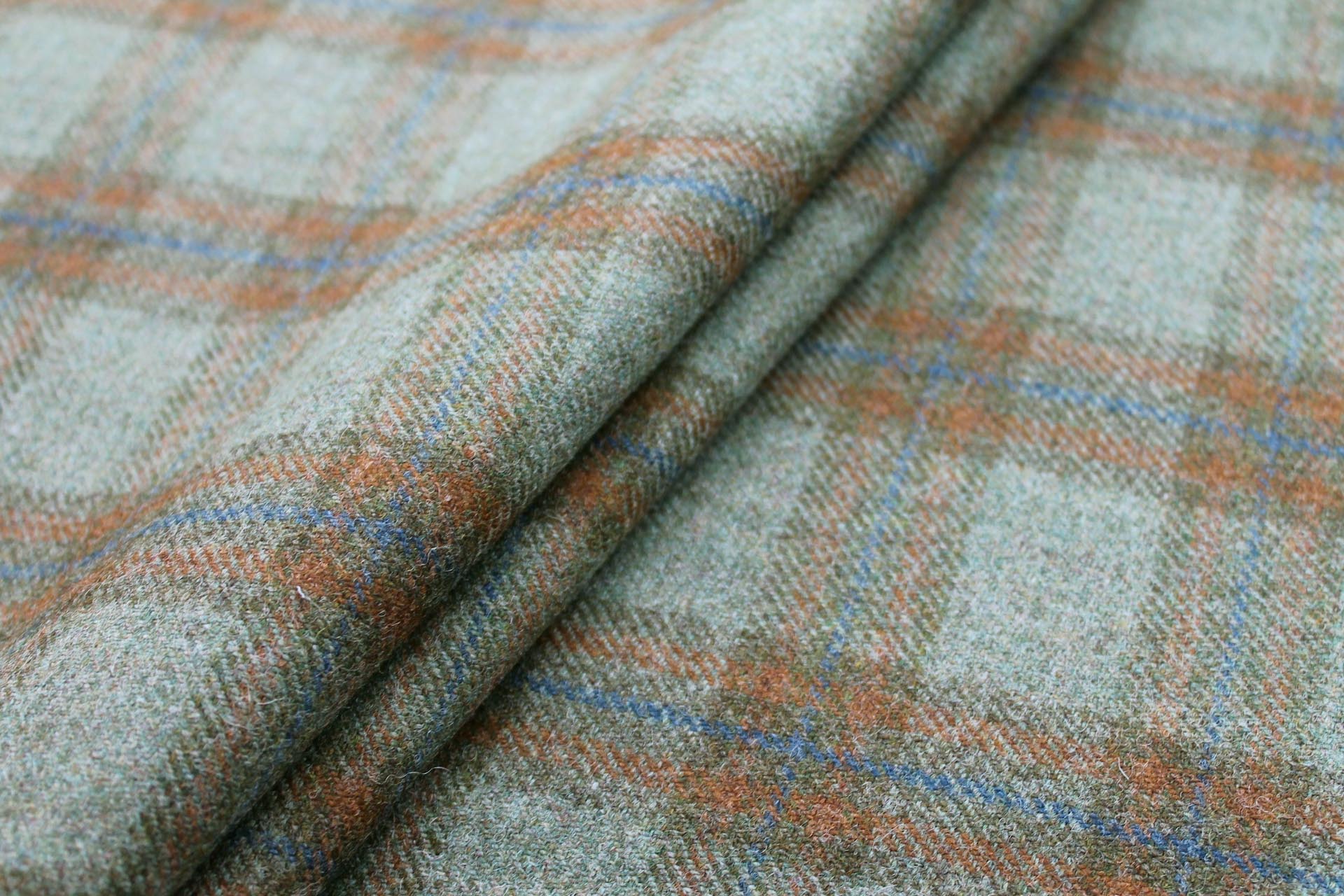 Wool Tartan - Olive Green, Orange and Blue fabric, image 3 of 7