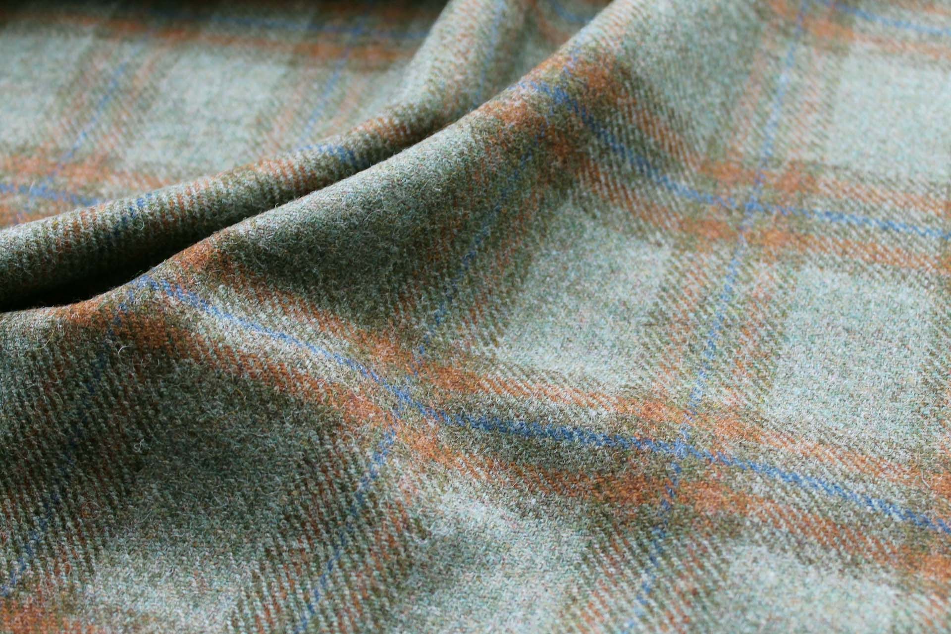 Wool Tartan - Olive Green, Orange and Blue fabric, image 4 of 7