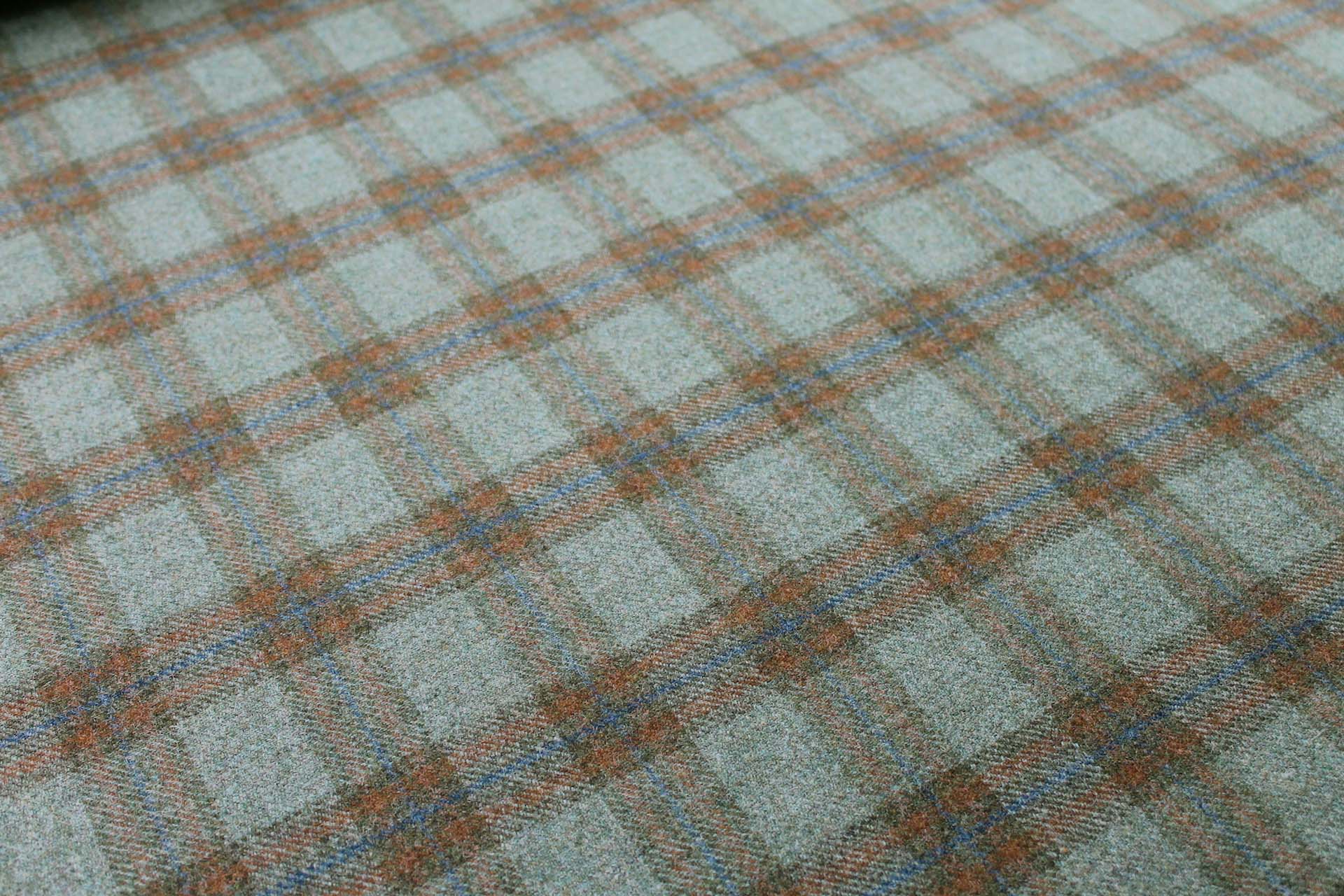 Wool Tartan - Olive Green, Orange and Blue fabric, image 5 of 7