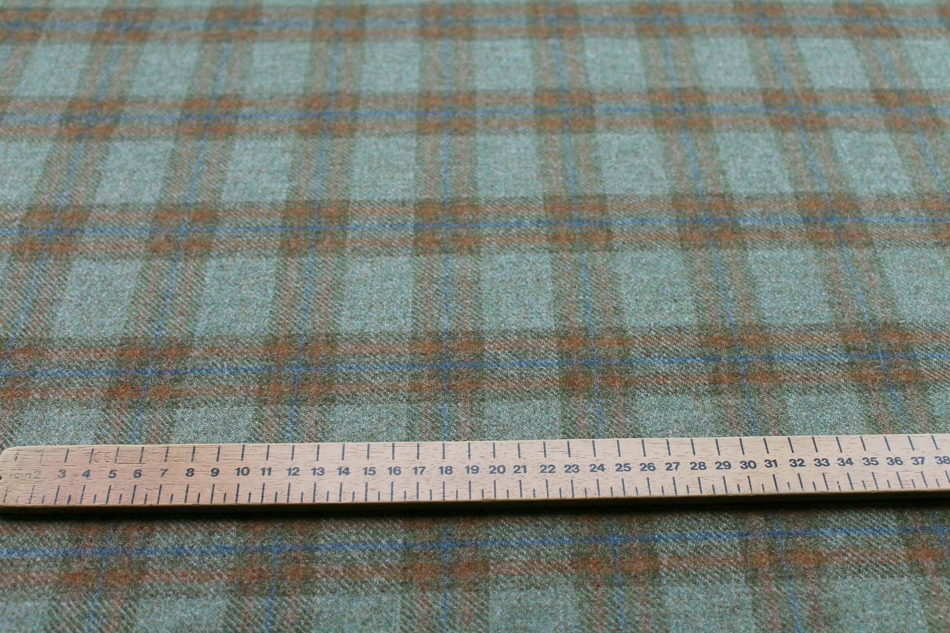 Wool Tartan - Olive Green, Orange and Blue fabric, image 7 of 7