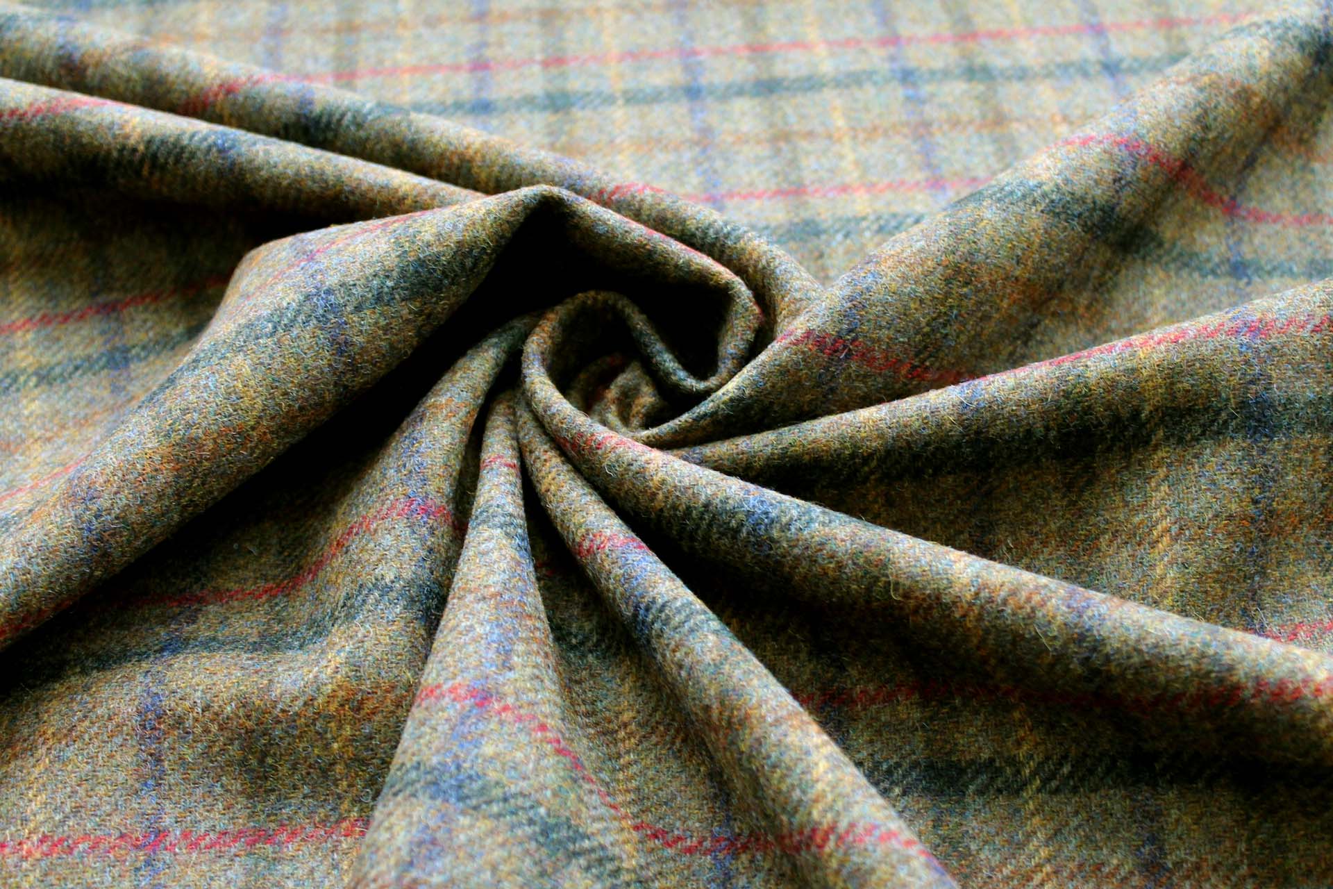 Wool Tartan - Olive Green, Mustard, Brown, Red and Navy fabric, image 3 of 7