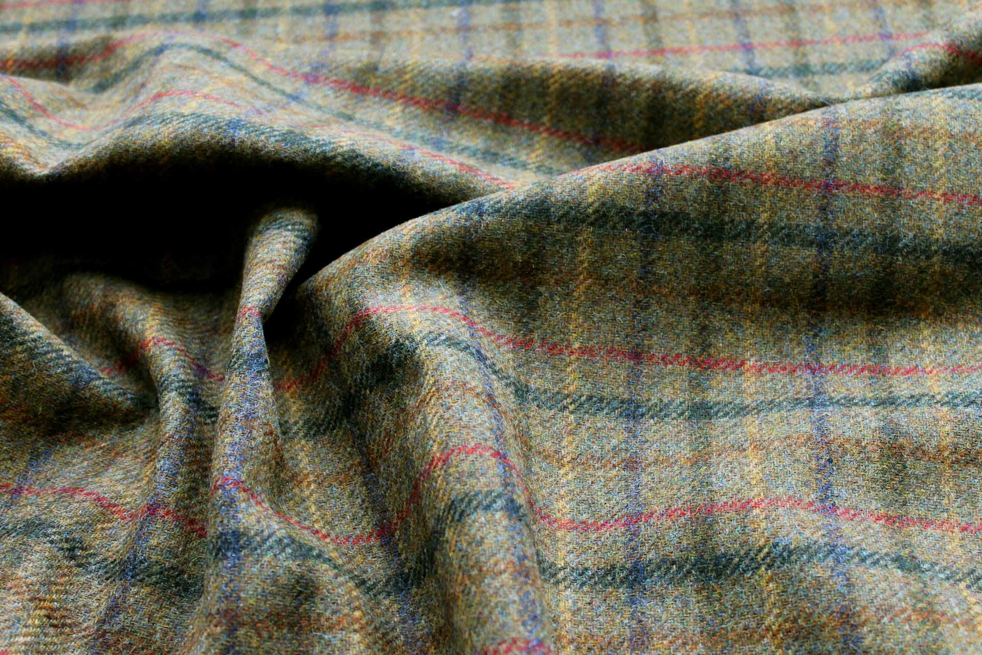 Wool Tartan - Olive Green, Mustard, Brown, Red and Navy fabric, image 4 of 7