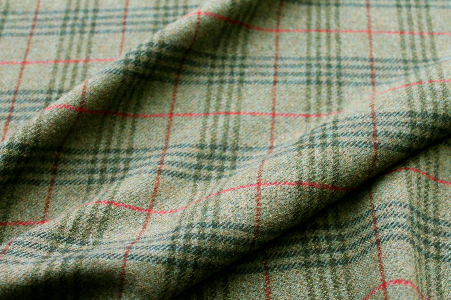 Wool Tartan - Olive Green, Red, Dark Green and Black fabric, image 3 of 6