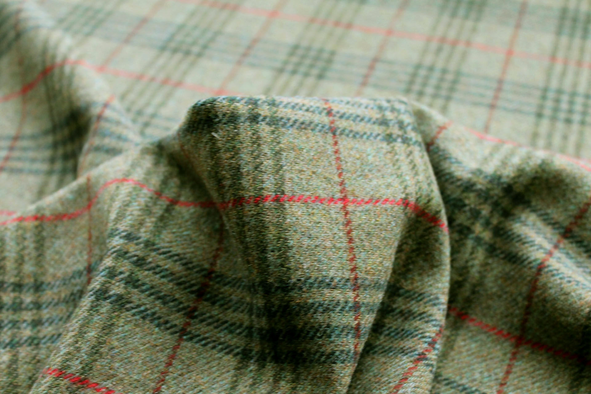 Wool Tartan - Olive Green, Red, Dark Green and Black fabric, image 4 of 6