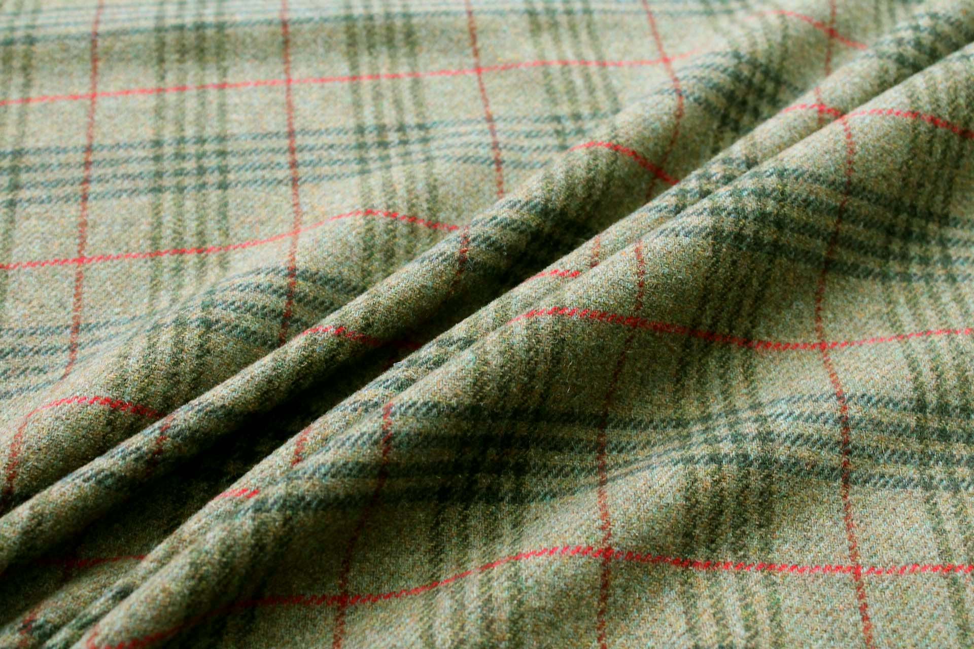 Wool Tartan - Olive Green, Red, Dark Green and Black fabric
