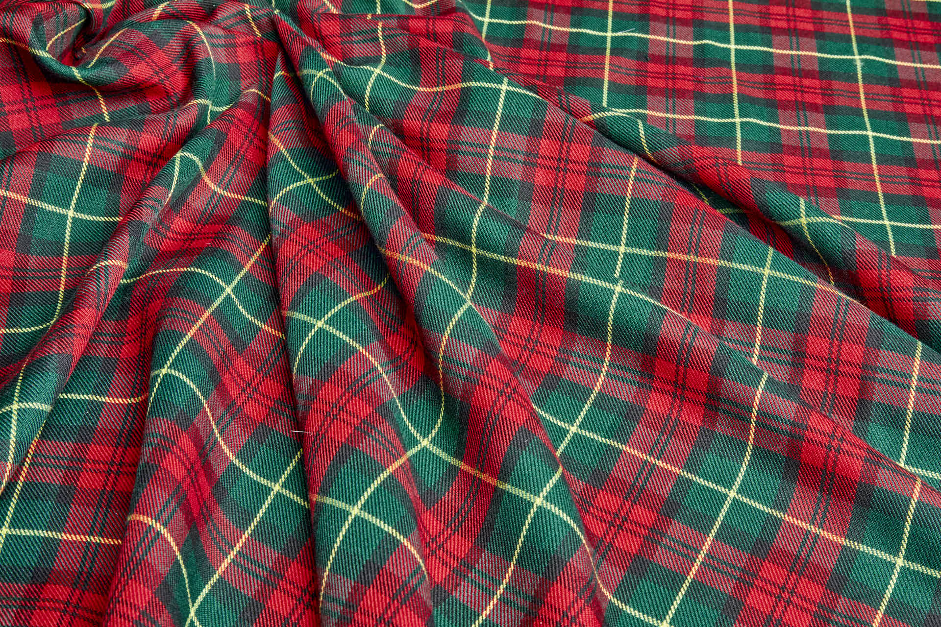 Wool Tartan Suiting - Green, Red, Yellow and Black fabric, image 2 of 8