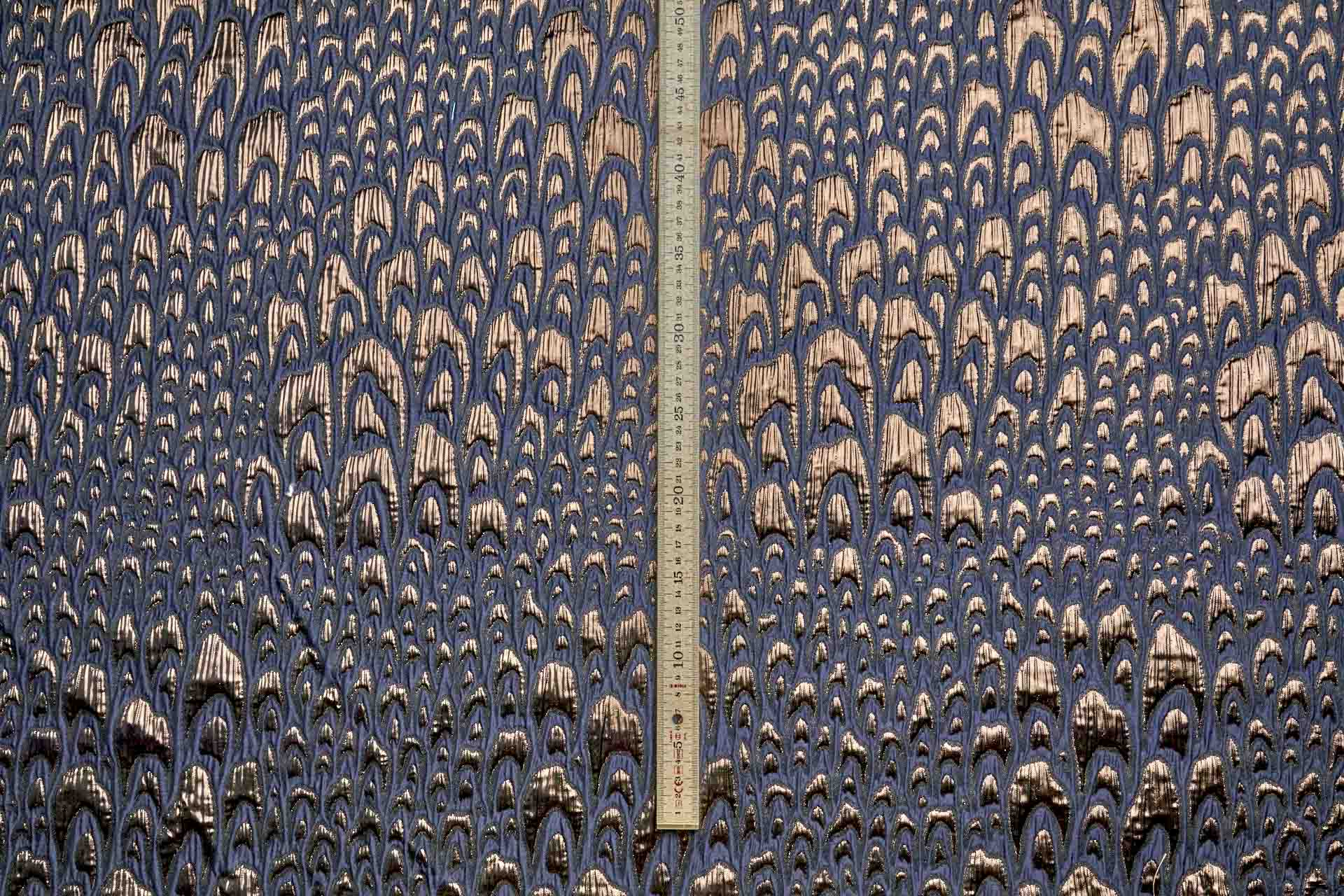 Textured Feather / Scale Brocade - Navy / Bronze Metallic fabric, image 2 of 10