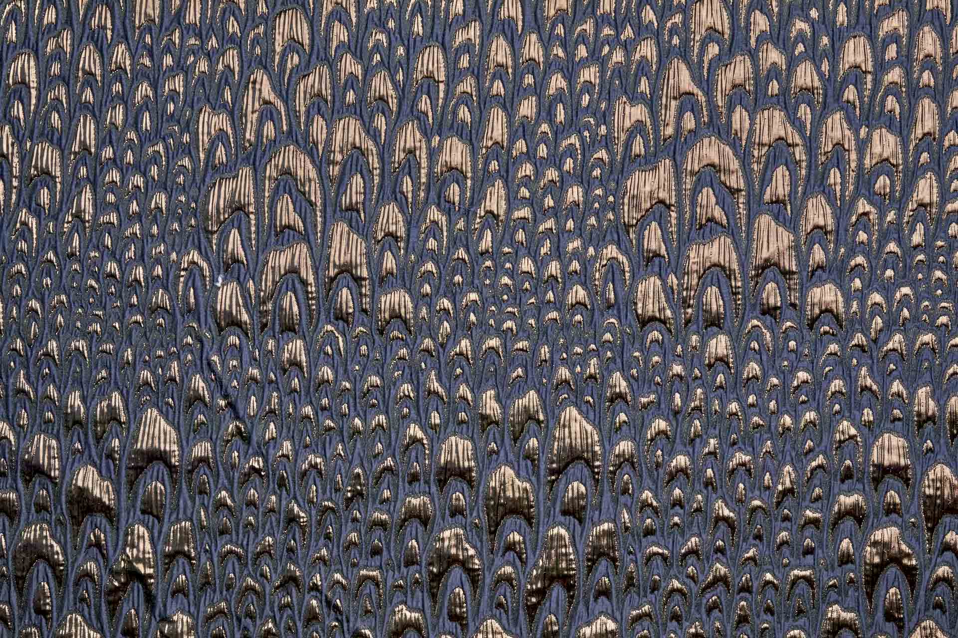Textured Feather / Scale Brocade - Navy / Bronze Metallic fabric, image 3 of 10