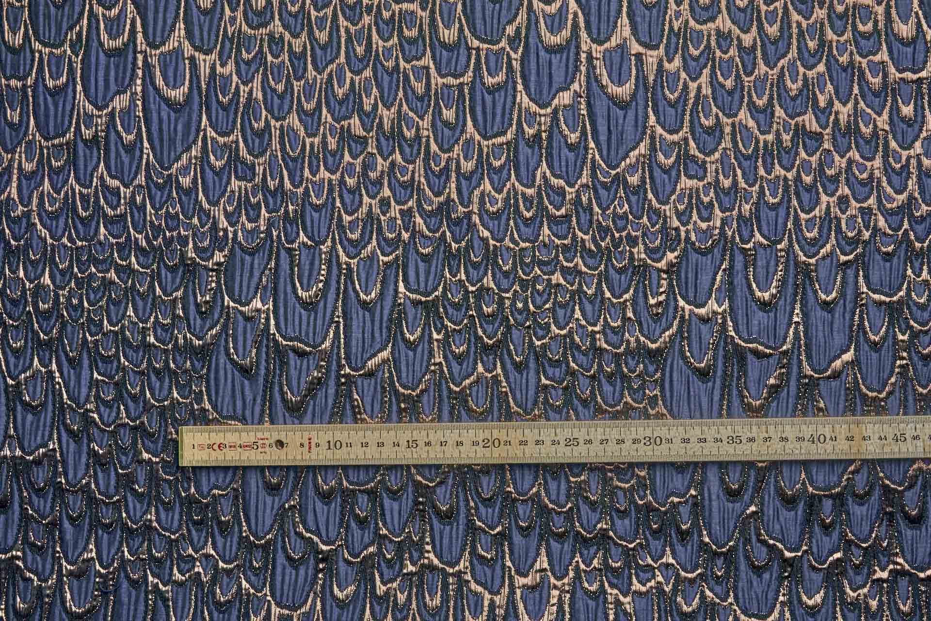 Textured Feather / Scale Brocade - Navy / Bronze Metallic fabric, image 4 of 10