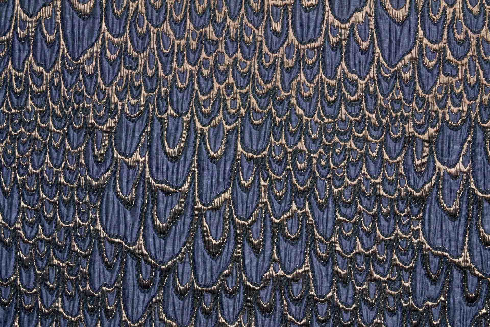 Textured Feather / Scale Brocade - Navy / Bronze Metallic fabric, image 6 of 10
