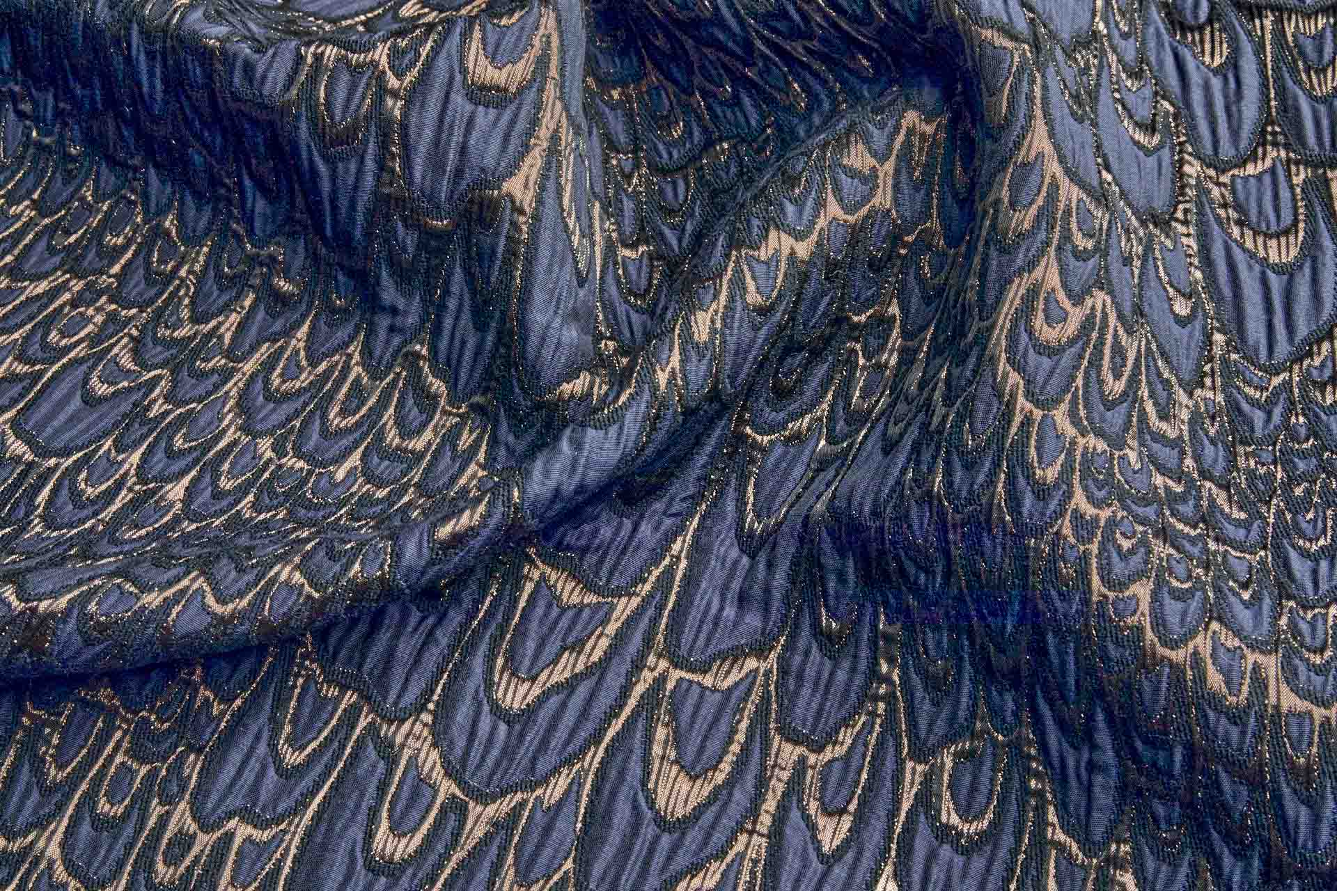 Textured Feather / Scale Brocade - Navy / Bronze Metallic fabric, image 7 of 10