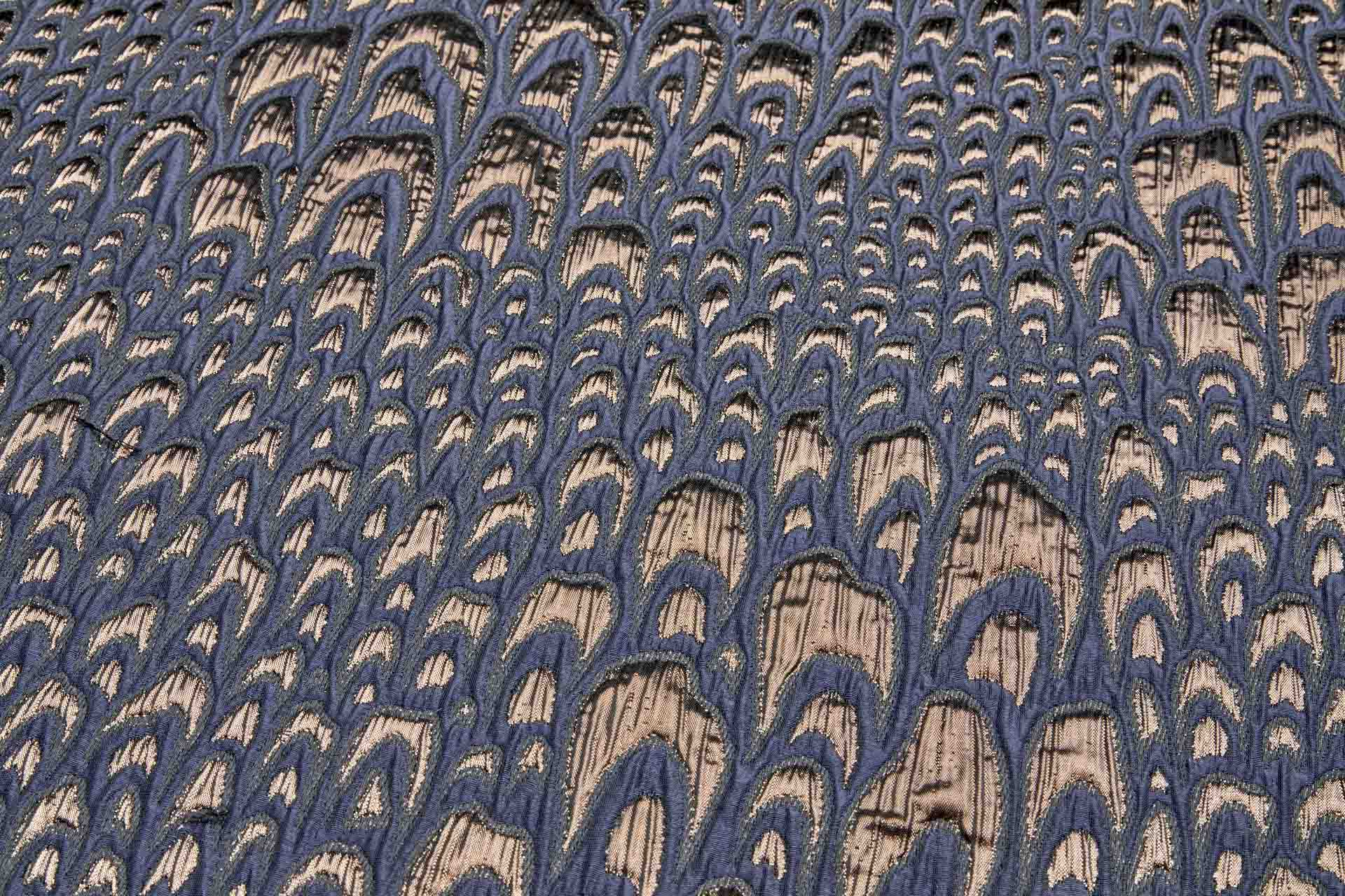 Textured Feather / Scale Brocade - Navy / Bronze Metallic fabric, image 8 of 10