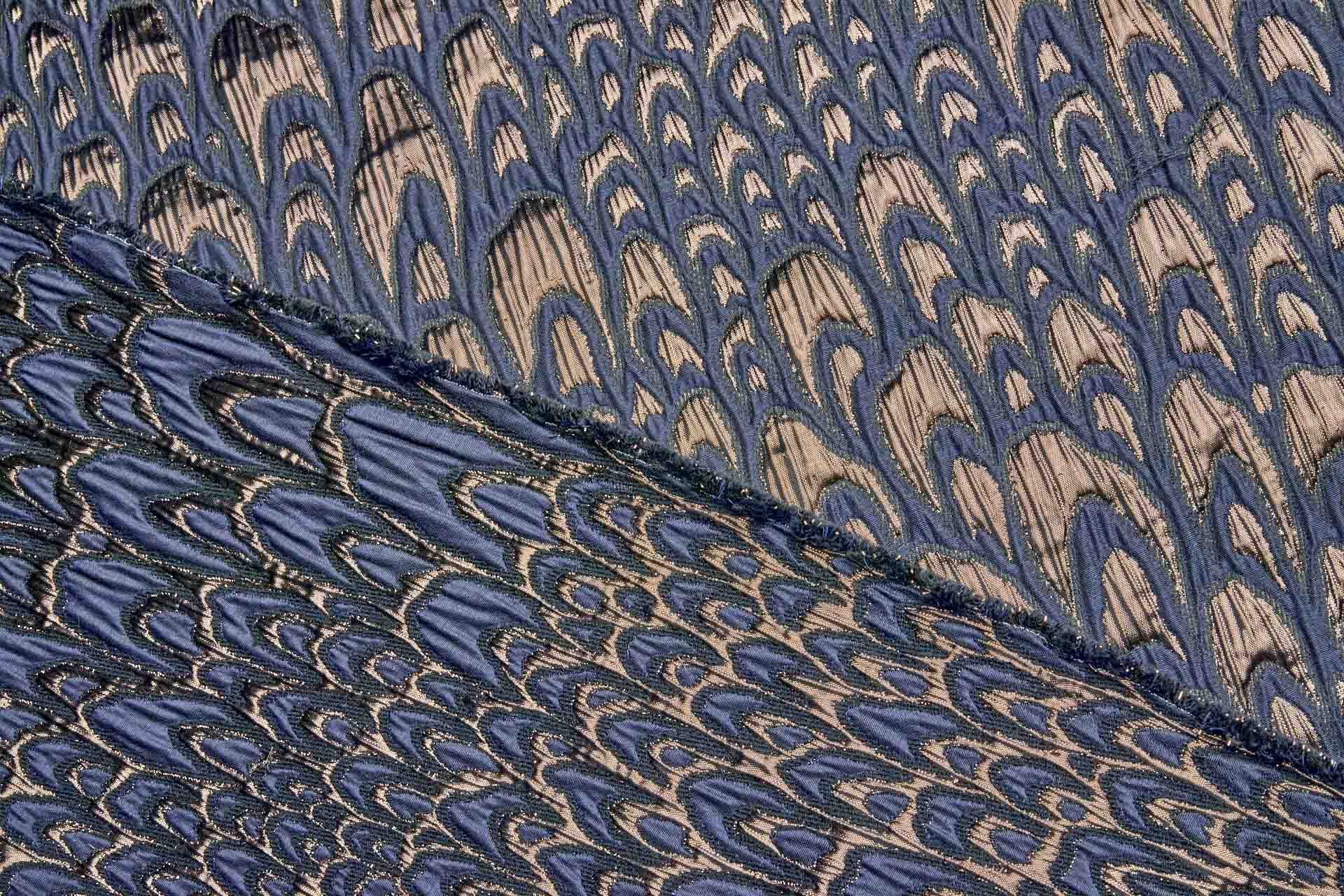 Textured Feather / Scale Brocade - Navy / Bronze Metallic fabric, image 9 of 10