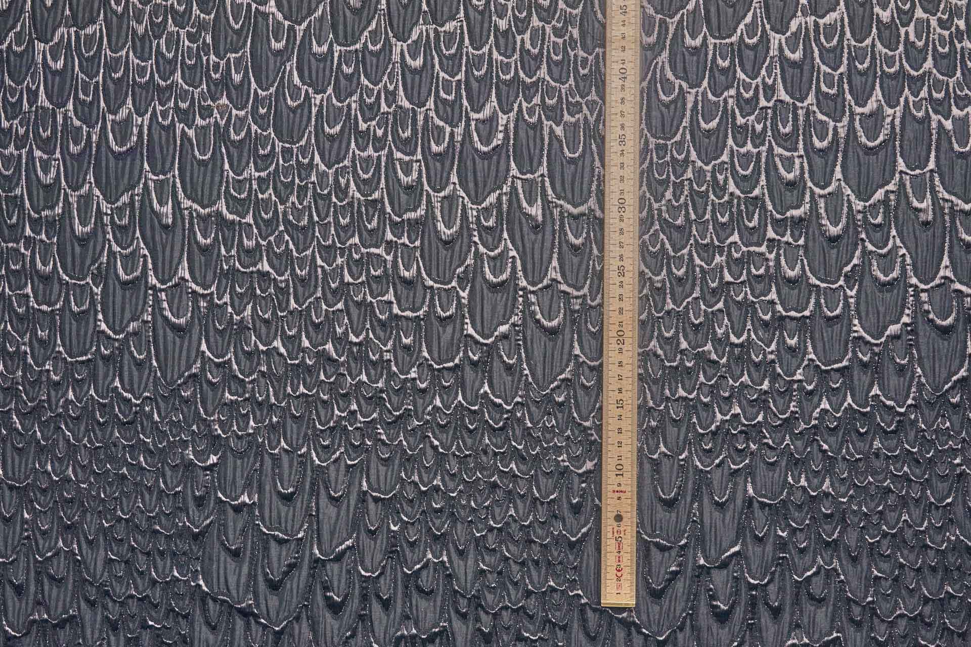 Textured Feather / Scale Brocade - Black / Black Metallic fabric, image 2 of 10