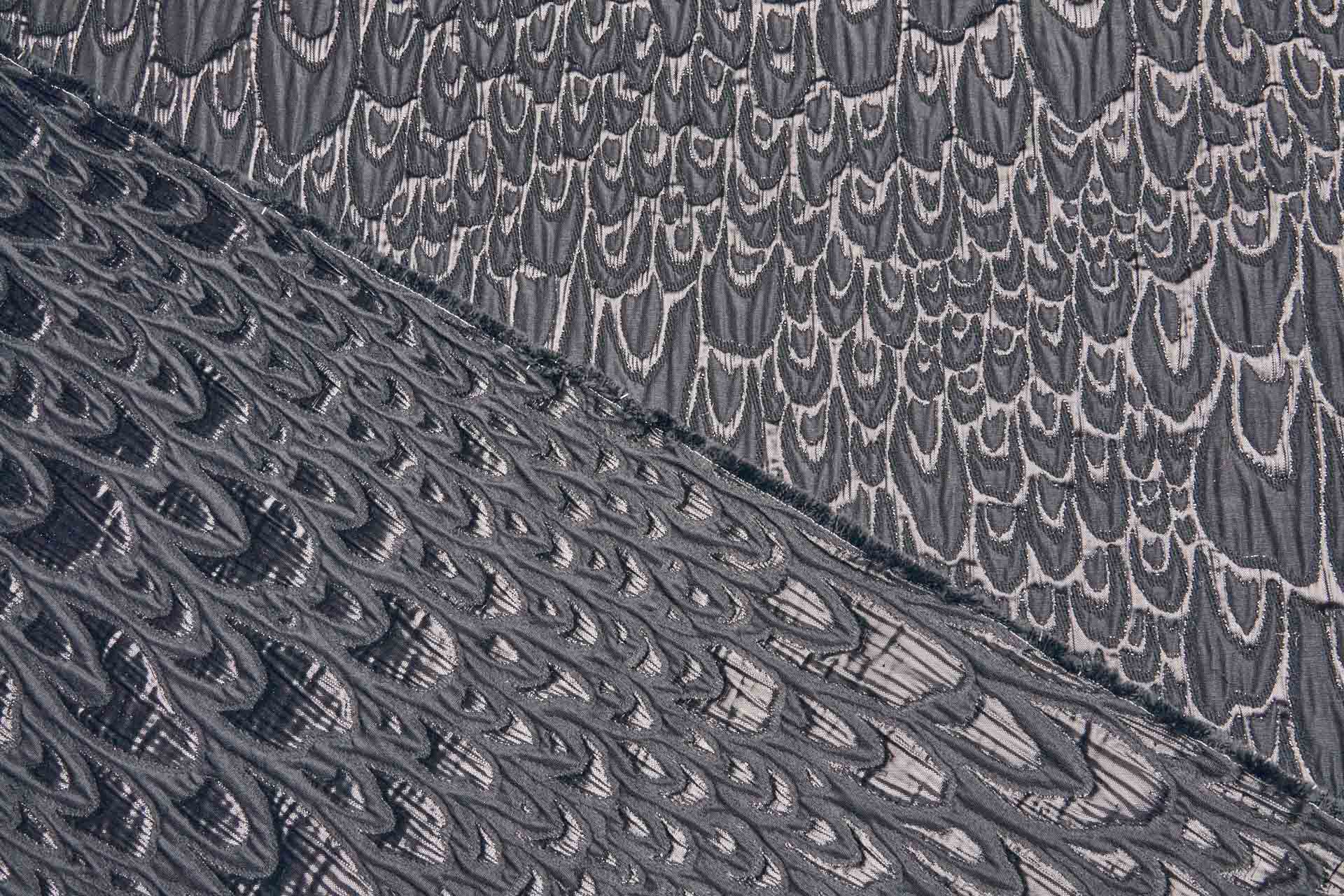 Textured Feather / Scale Brocade - Black / Black Metallic fabric, image 6 of 10