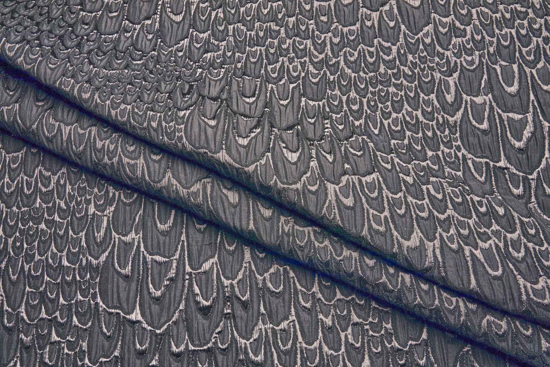 Textured Feather / Scale Brocade - Black / Black Metallic fabric