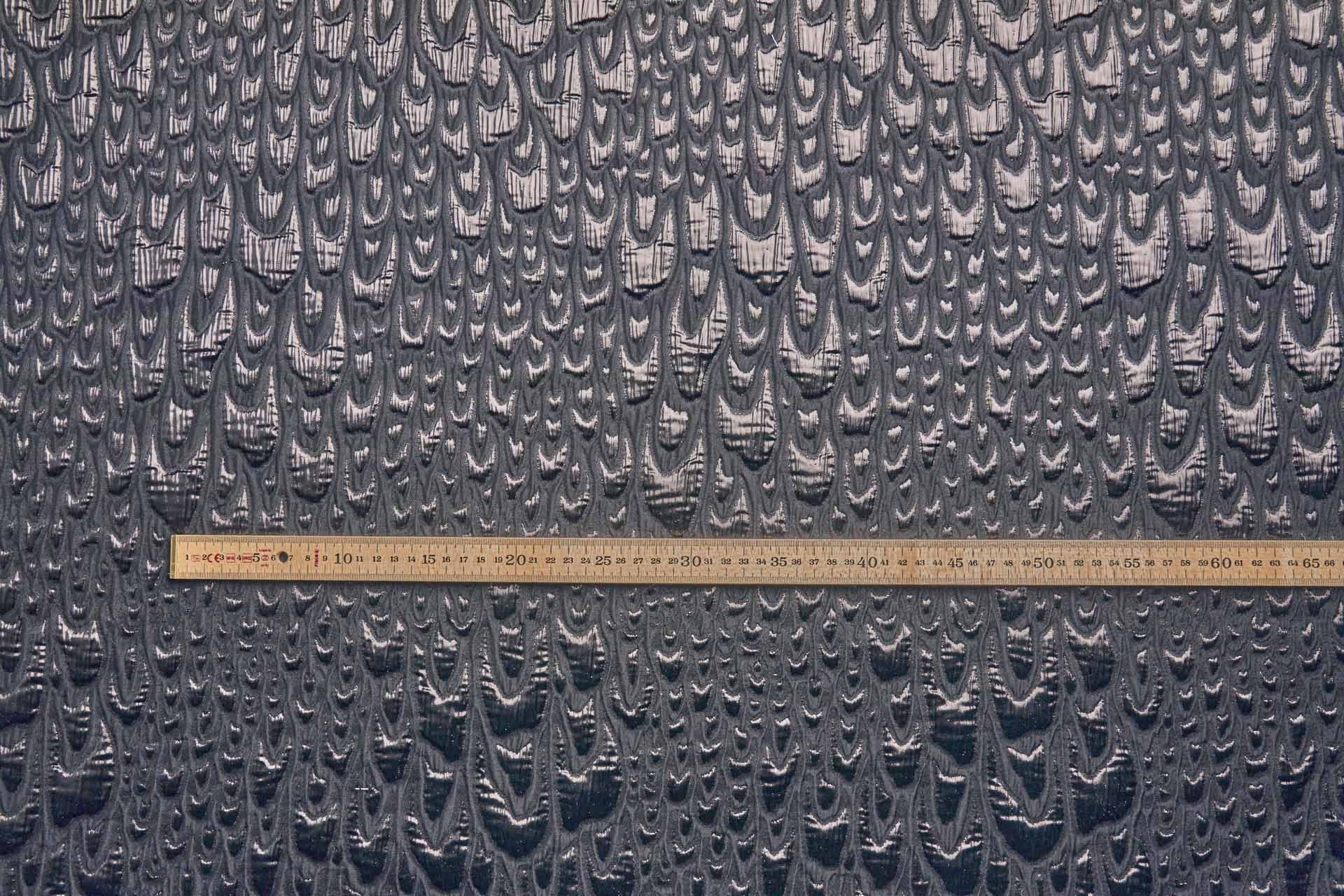 Textured Feather / Scale Brocade - Black / Black Metallic fabric, image 7 of 10