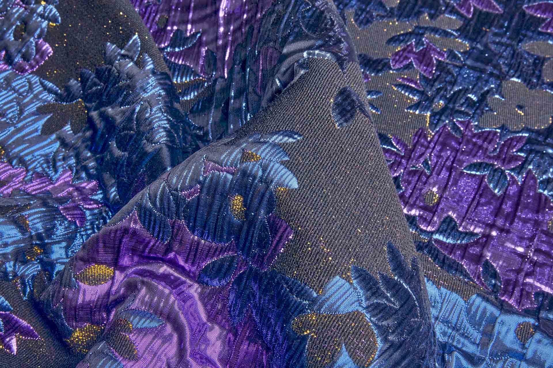 Large Floral Metallic French Cloque - Blue, Yellow Gold & Fuchsia fabric, image 13 of 13