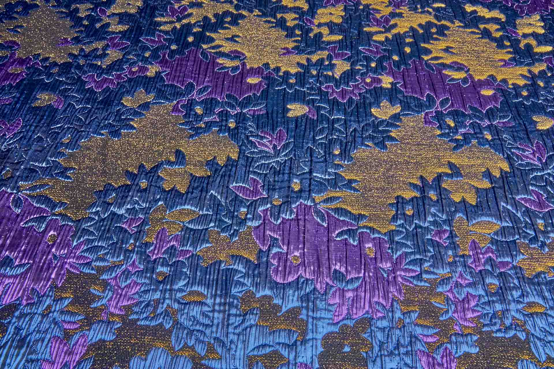 Large Floral Metallic French Cloque - Blue, Yellow Gold & Fuchsia fabric, image 2 of 13
