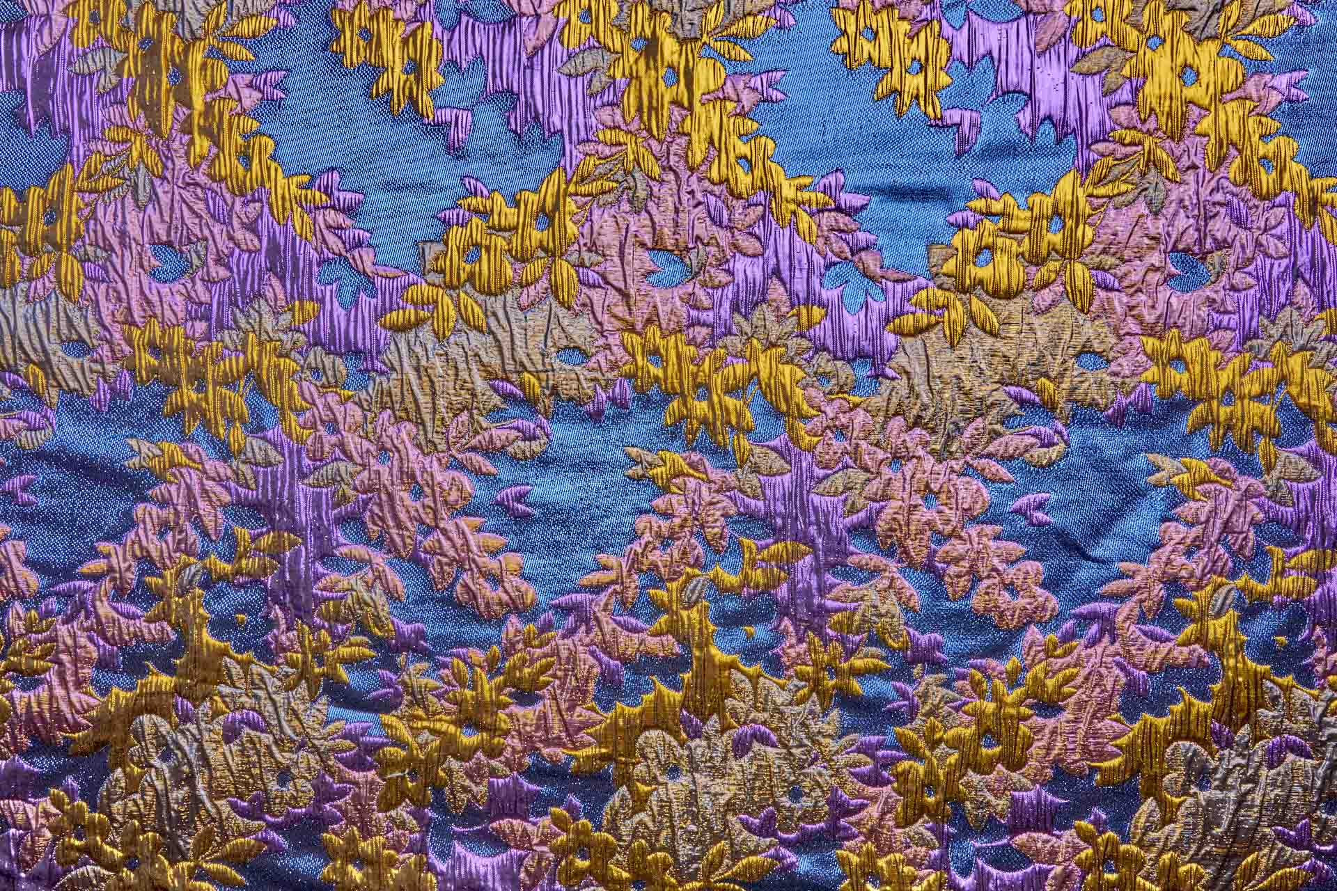 Large Floral Metallic French Cloque - Blue, Yellow Gold & Fuchsia fabric, image 10 of 13