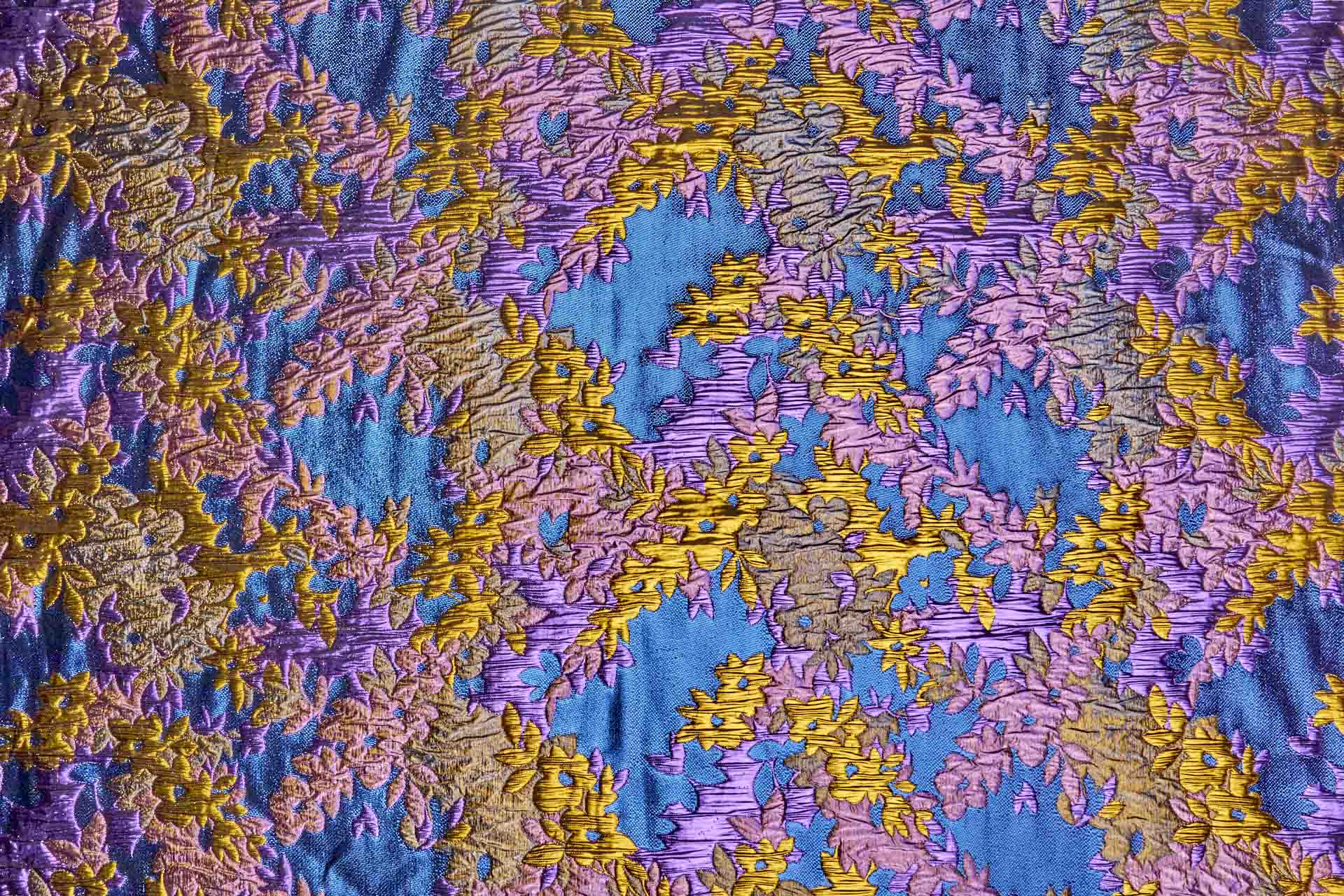 Large Floral Metallic French Cloque - Blue, Yellow Gold & Fuchsia fabric, image 11 of 13