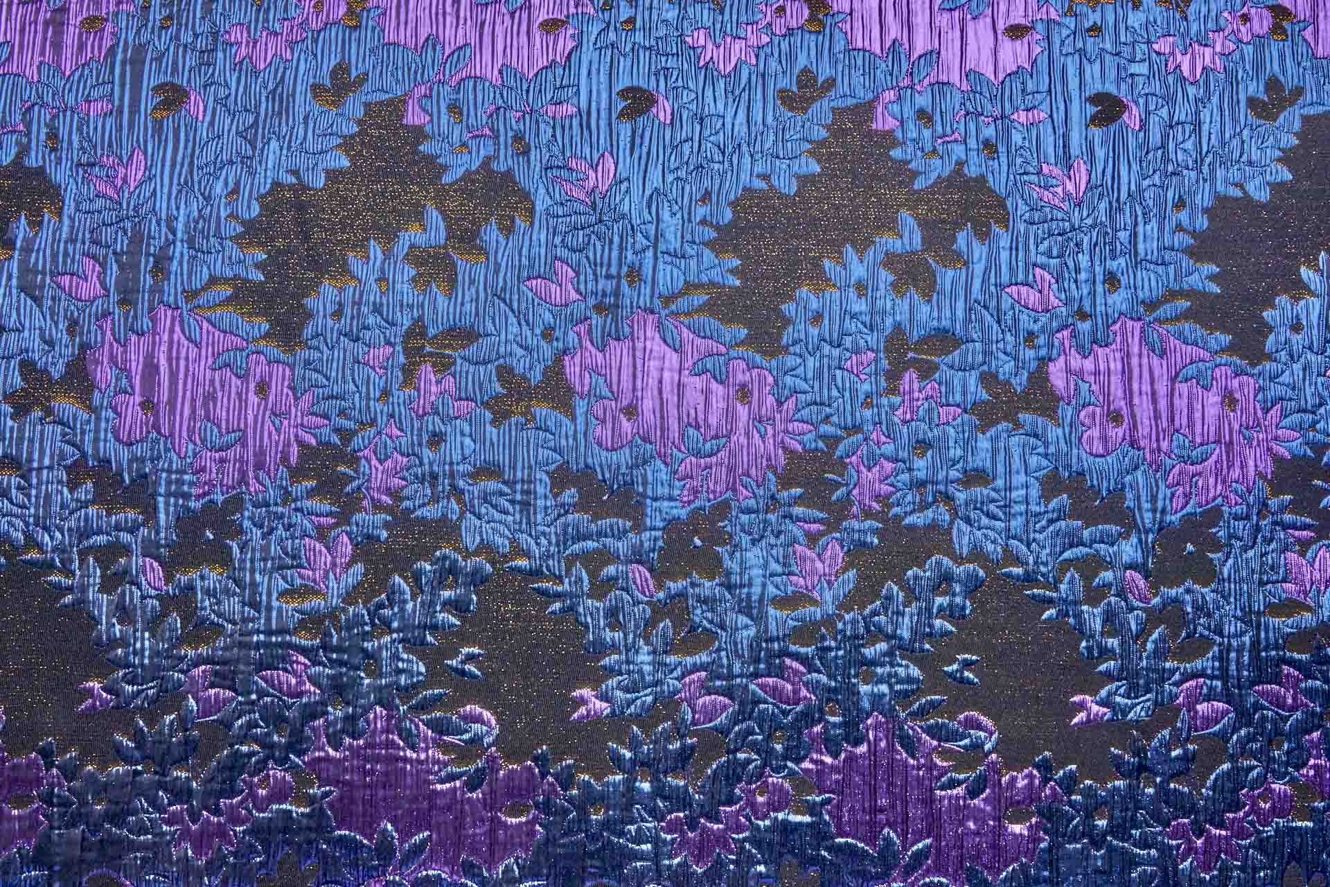Large Floral Metallic French Cloque - Blue, Yellow Gold & Fuchsia fabric, image 12 of 13