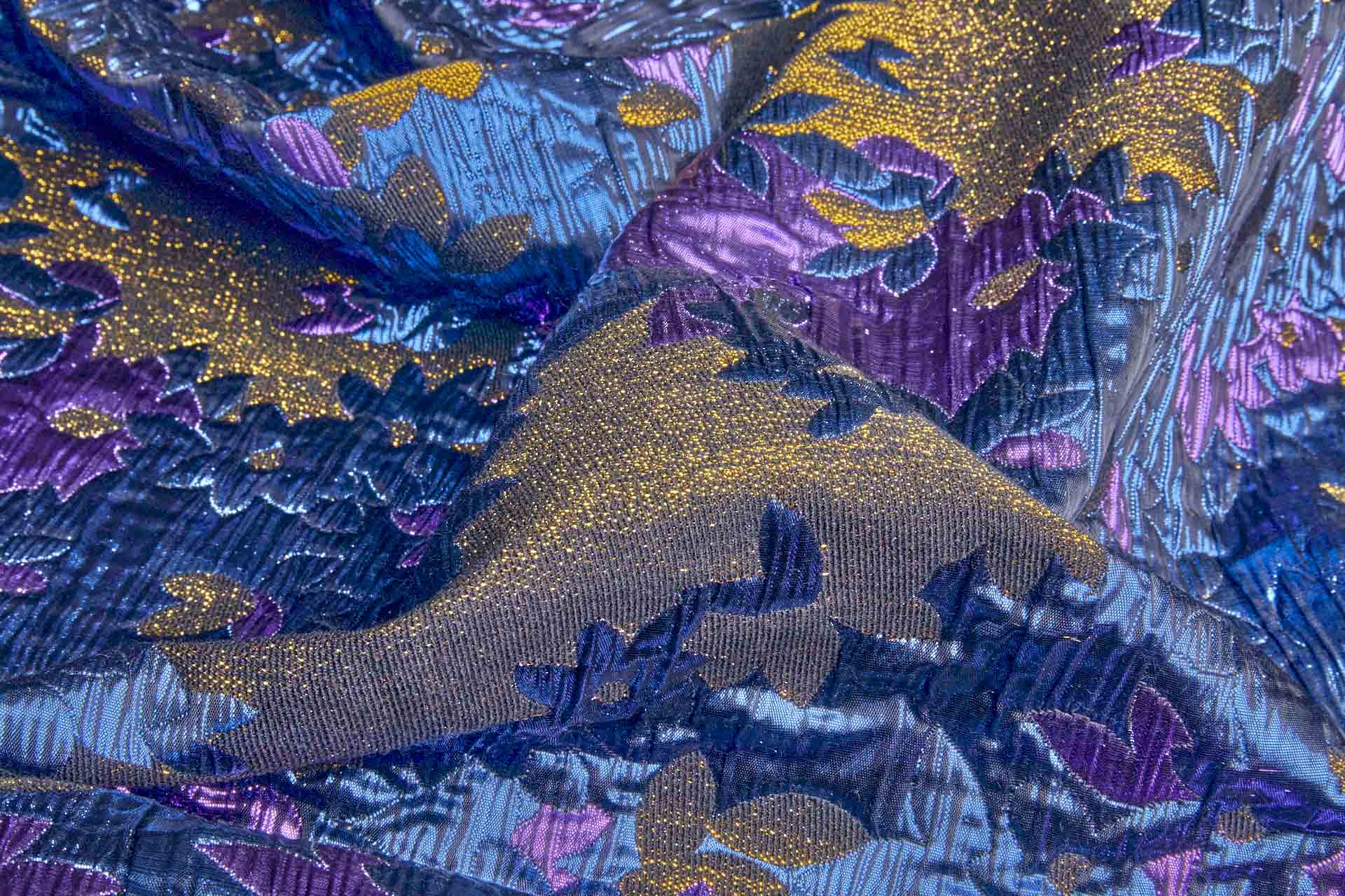Large Floral Metallic French Cloque - Blue, Yellow Gold & Fuchsia fabric, image 4 of 13