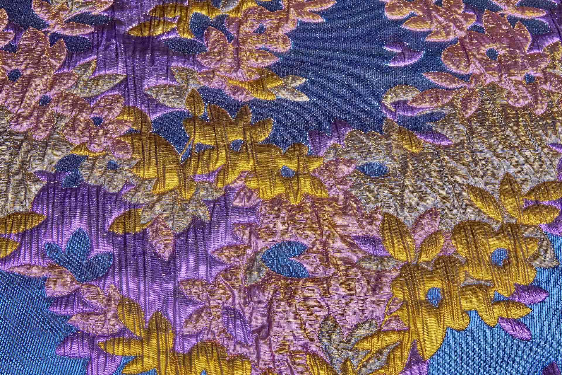 Large Floral Metallic French Cloque - Blue, Yellow Gold & Fuchsia fabric, image 5 of 13