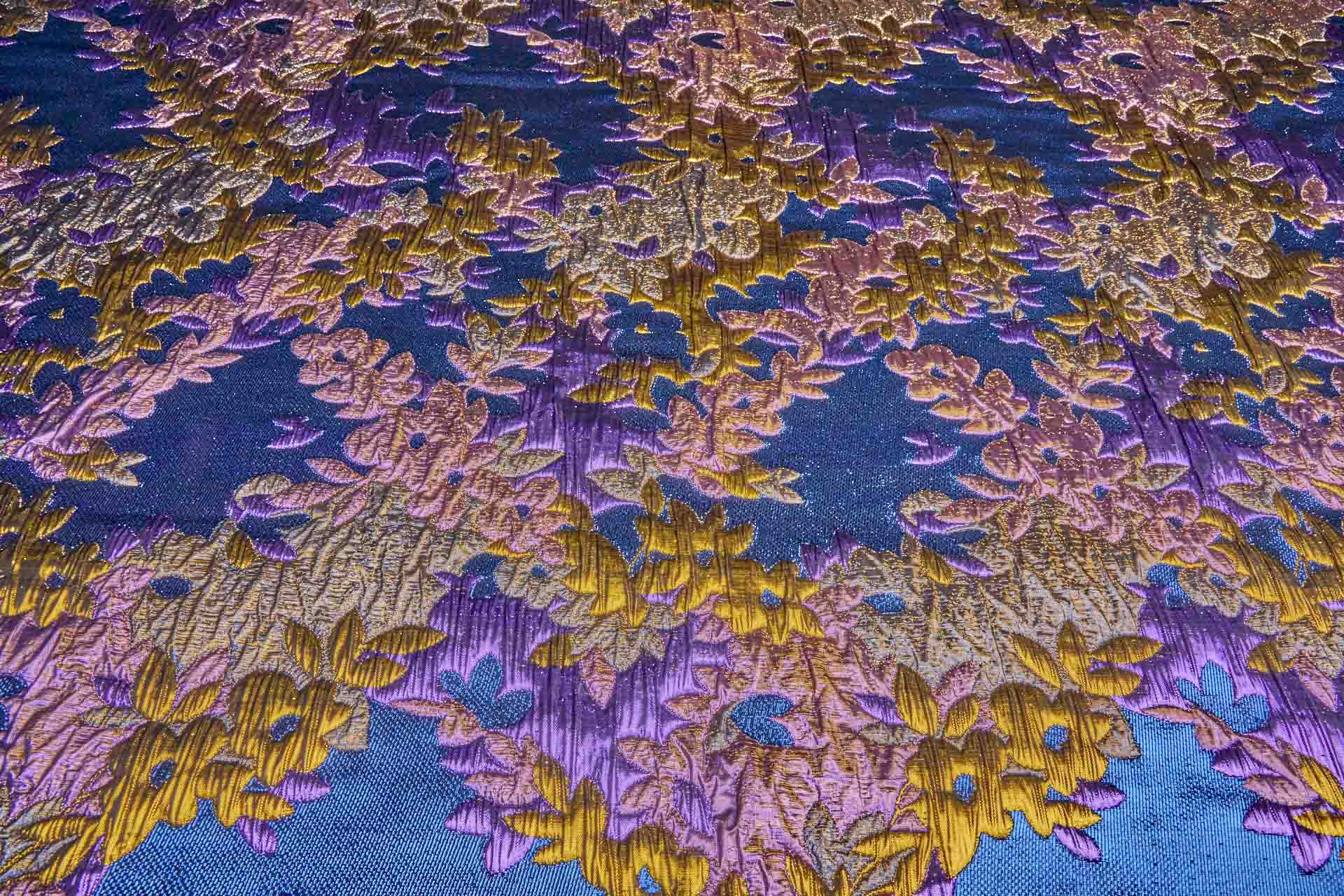 Large Floral Metallic French Cloque - Blue, Yellow Gold & Fuchsia fabric, image 6 of 13
