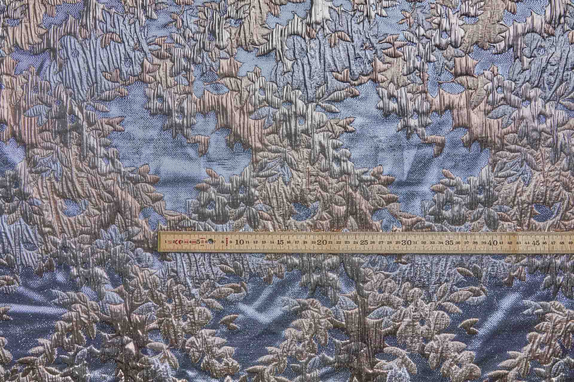 Large Floral Metallic French Cloque - Steel Blue, Grey, Copper & Pale Gold fabric, image 10 of 10