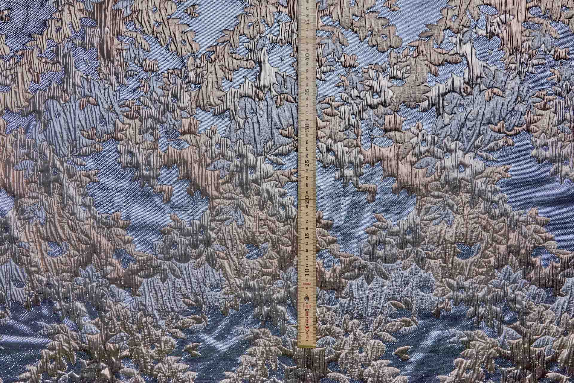 Large Floral Metallic French Cloque - Steel Blue, Grey, Copper & Pale Gold fabric, image 2 of 10
