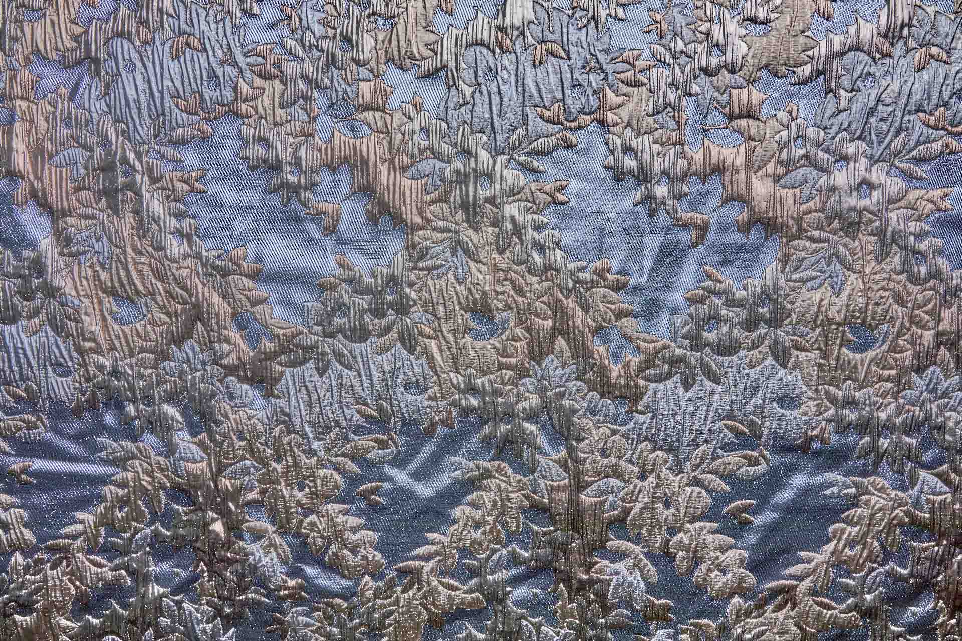 Large Floral Metallic French Cloque - Steel Blue, Grey, Copper & Pale Gold fabric, image 3 of 10
